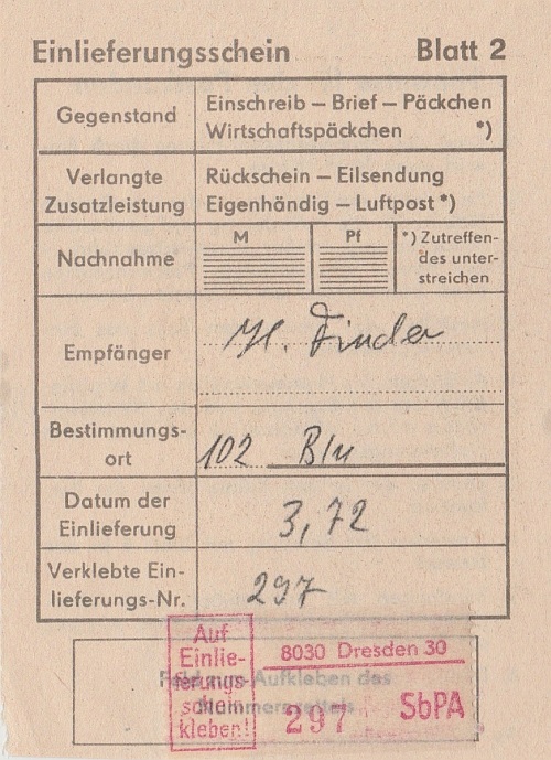 zugeh&ouml;riger Einlieferungsschein